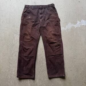 Men's Carhartt Chocolate Brown Double Knee Front Duck Canvas Pants Sz 36 x 32